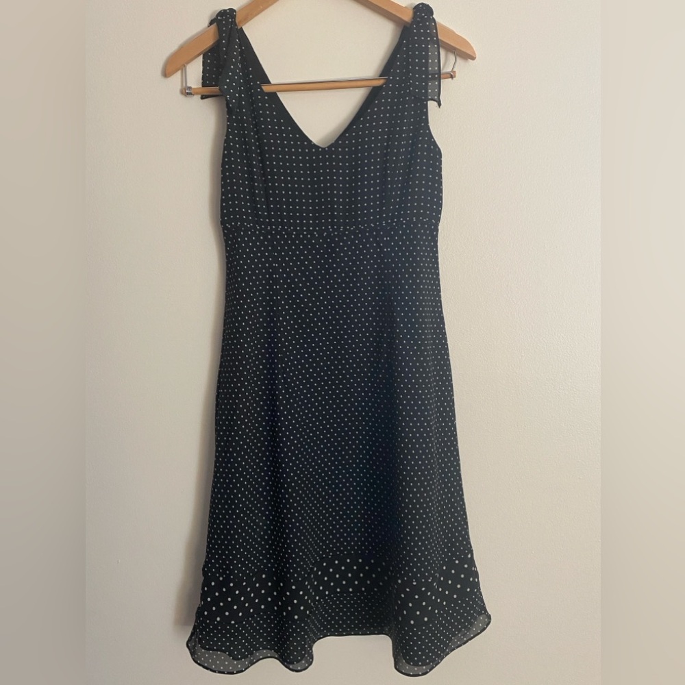 Ann Taylor Loft Black Polka Dot Dress with side zipper